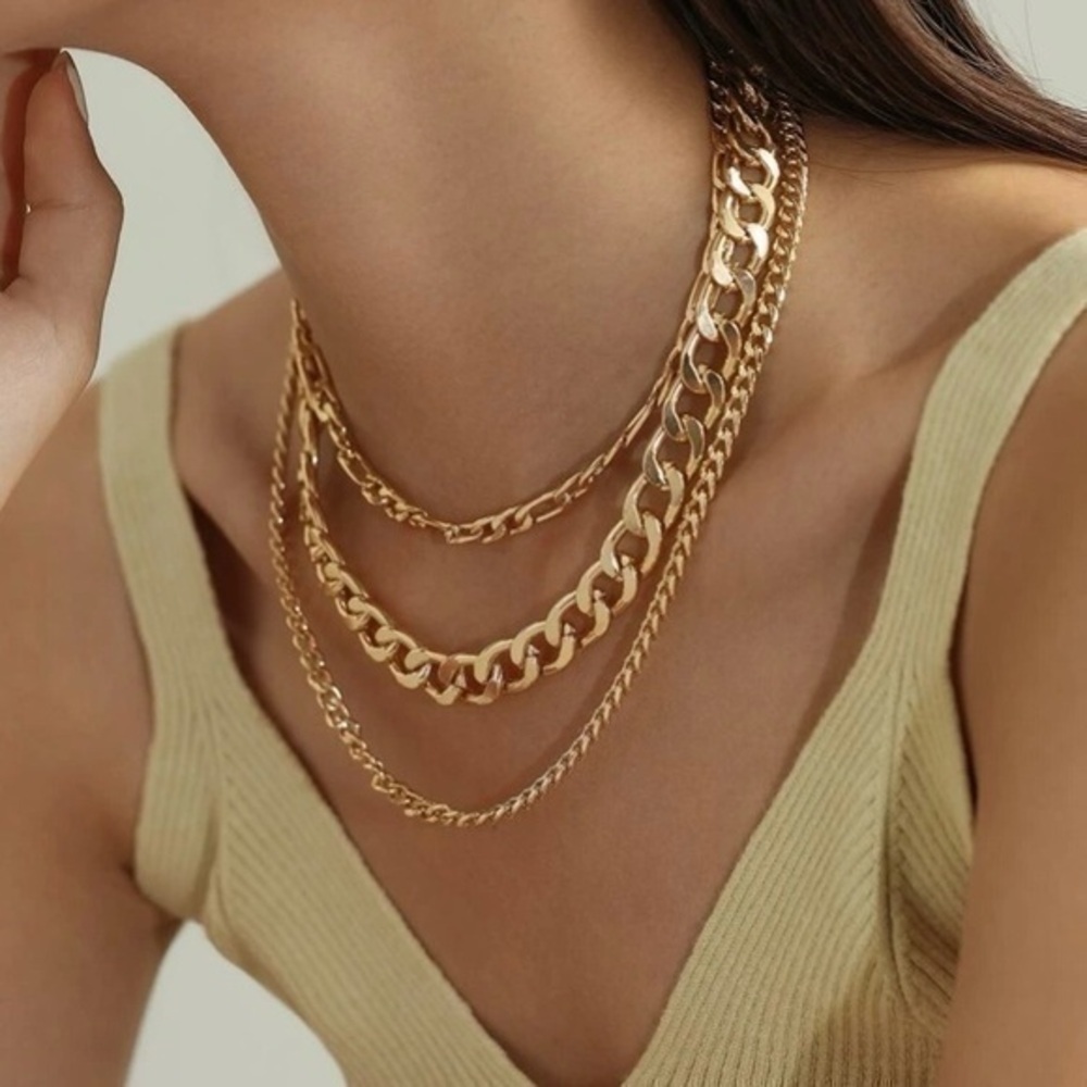 3 Piece Gold Chain Necklace Set